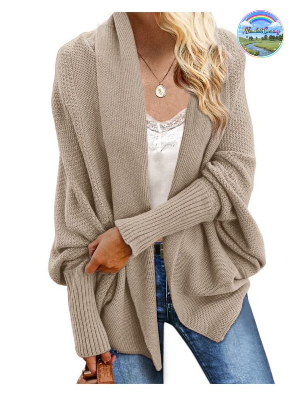 Acrylic Cotton Batwing Cable Knit Oversized Wrap Cardigan Sweater